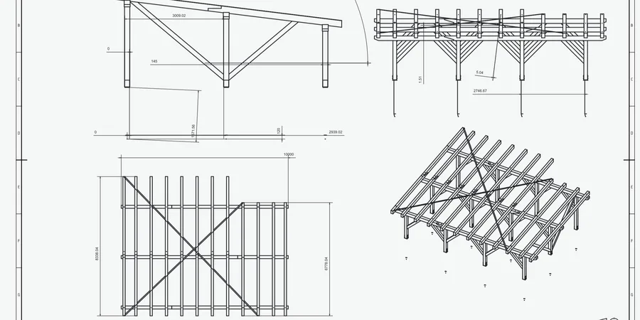Technische Skizze einer Carport-Konstruktion