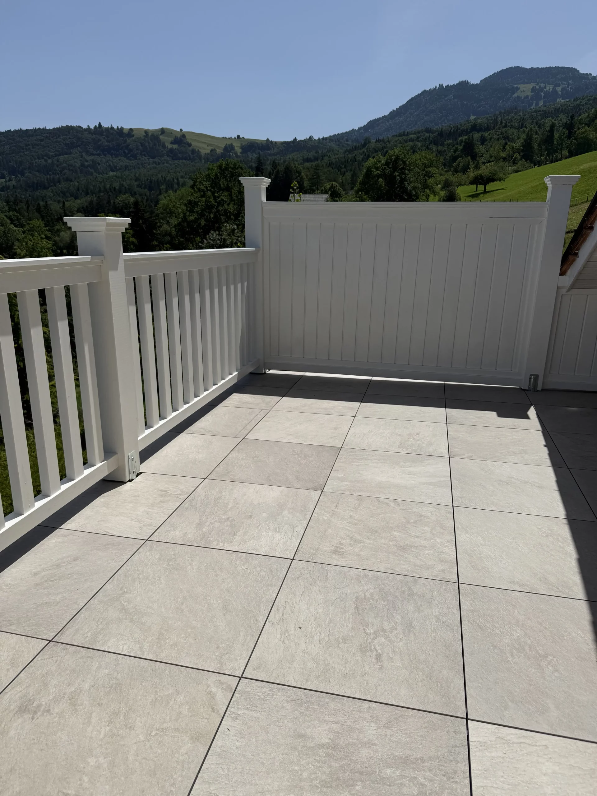 hbos-oberriet-hard-balkon-geläender-00018 Terrassenüberdachung in Wangs von Holzbau Ostschweiz GmbH mit BSH und Wellplexidach